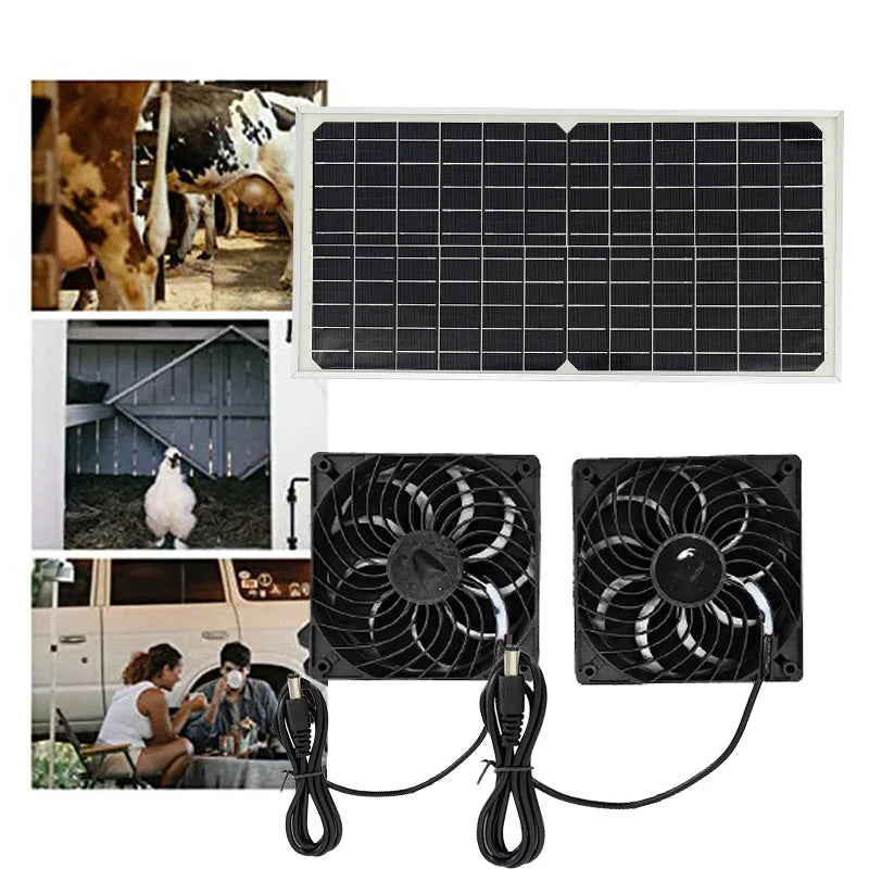 Dual Solar Powered Fan with 1 Monocrystalline Silicon Solar Panel for Chicken Coops Greenhouses Sheds or Pet Houses Weatherproof MegaBDM