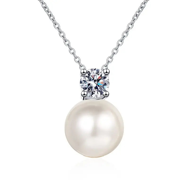 Fine Jewelry Freshwater Pearl Pendant Chain 925 Sterling Silver 03CT Moissanite Pearl Necklace for Women