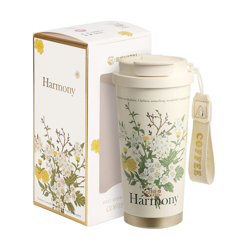 YATAI Custom 520ml Cafe Mug Stainless Steel Drinking Water Bottle Spill Proof with Handle Lid 24H Hot/Cold Tumbler Wholesale