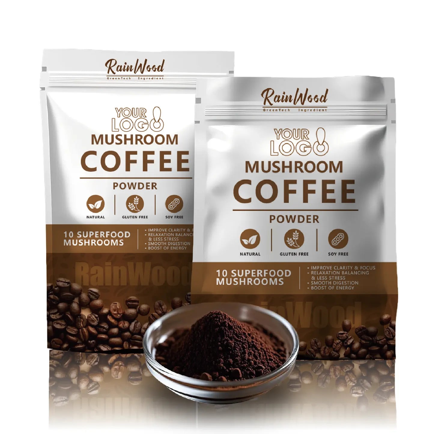 Rainwood Mushroom Coffee Powder Mushroom Coffee Organic Mushroom Coffee Private Label Collagen Mushroom Coffee