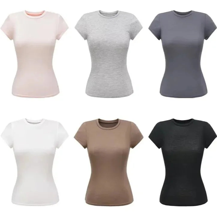 OEM Customized Logo Design New Style Basic Slim Fit Thin Sports Top Hot Girl Grey Short-sleeved T-shirt