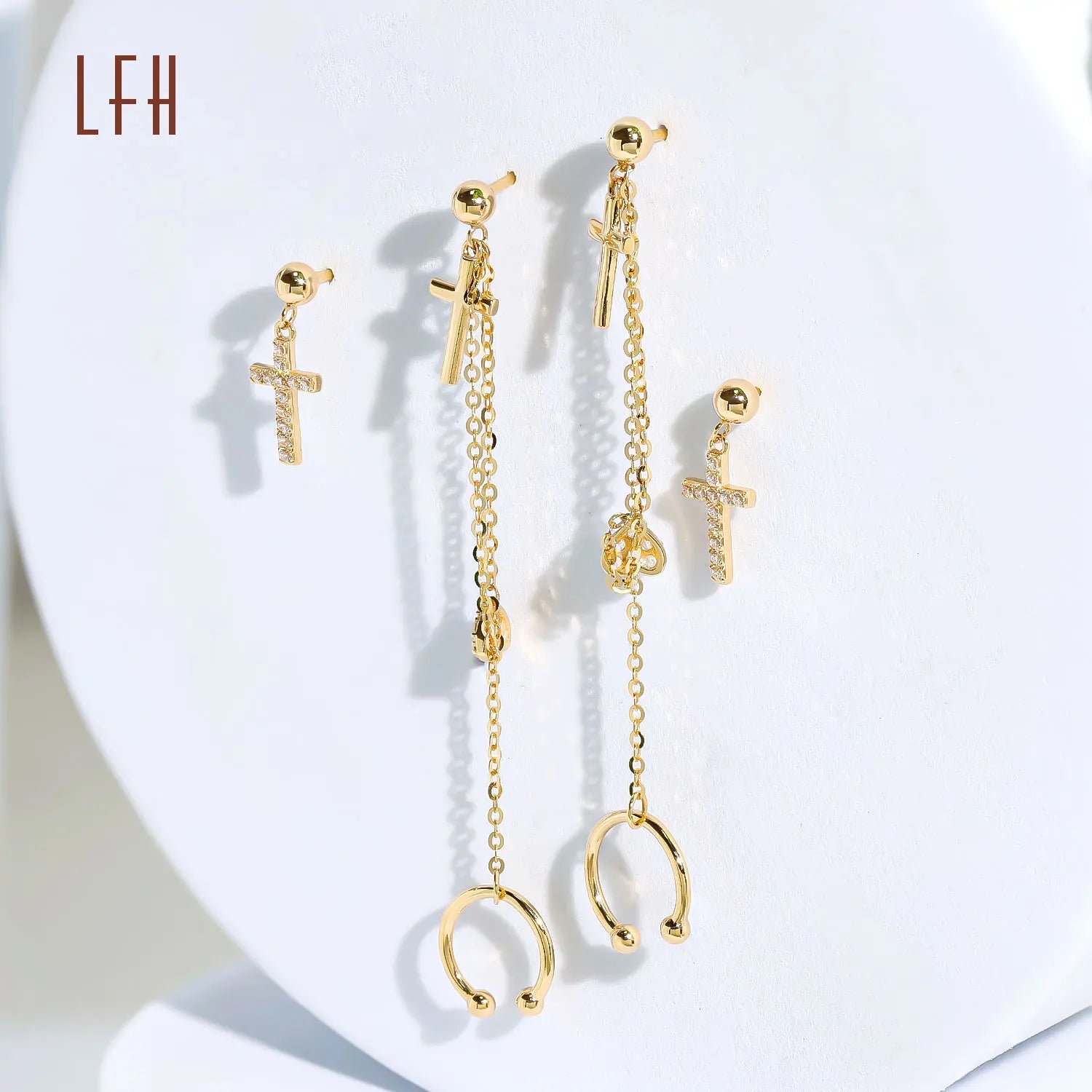 Wholesale Cross Gold Jewelry 18k Real Gold Double Long Chain  Earrings Oro 18k Original Saudi Gold Jewelry Pawnable 18k