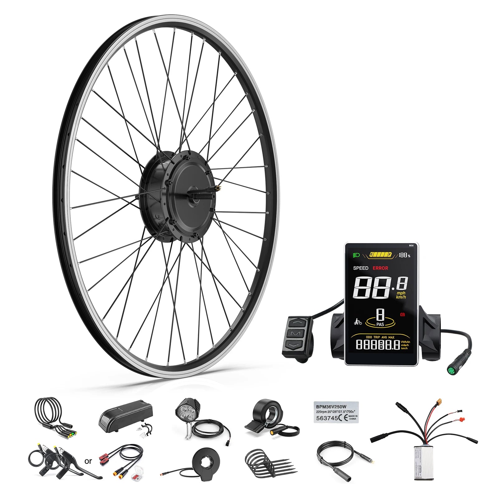 Bafang Ebike Conversion Kit G020 48V 500W Front Hub Motor Kit Cassette V Brake 20" 26" 700C for Electric Bike