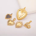 QIKU Heart Pendant Charms 18K Gold Plated Copper Vintage Zircon Metal Charms for DIY Jewelry Making