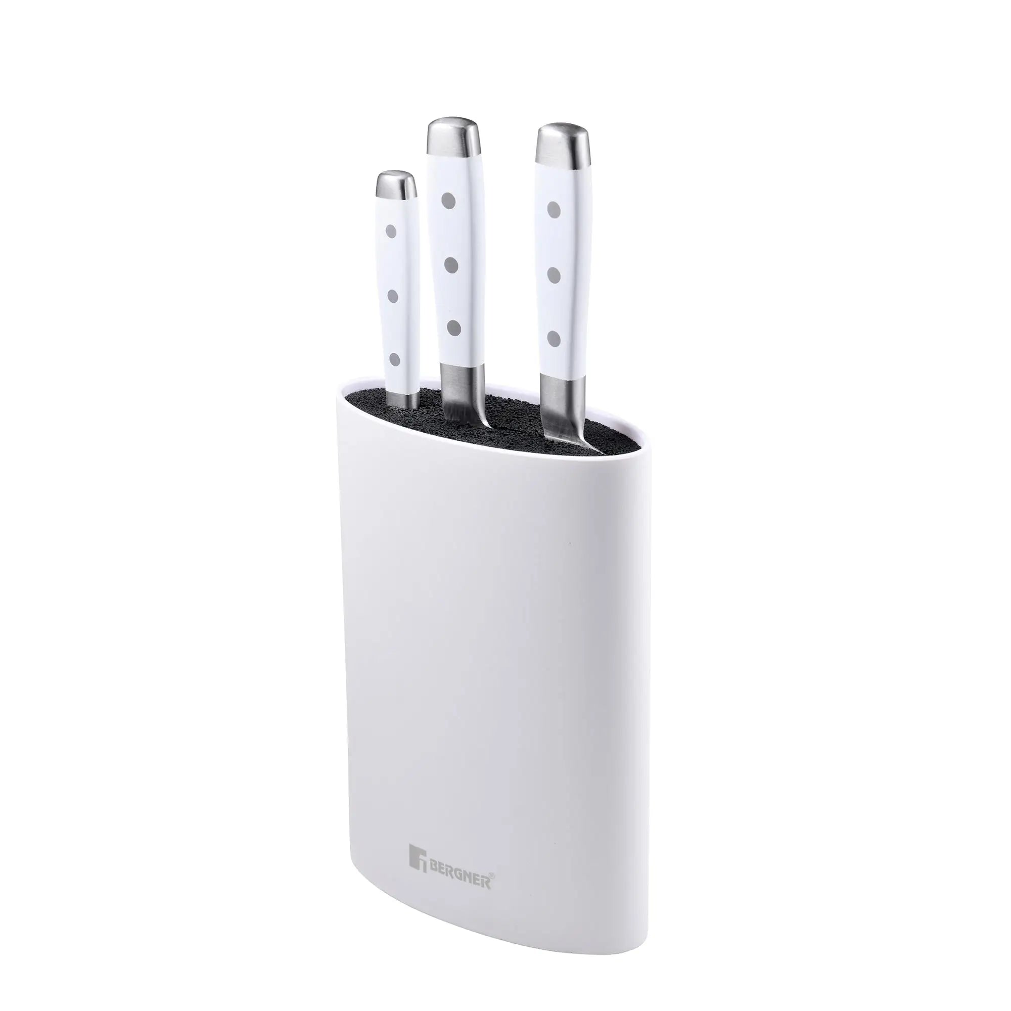 Bergner NATURALLY Set of 3 Stainless Steel Knives + Block in White