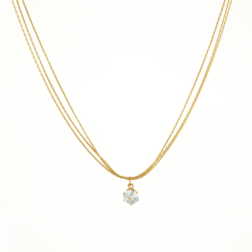 Latest 18K Gold Plated Stainless Steel Jewelry Multi-layered Hammered Chain Claw Zircon Pendant for Woman Gifts Necklace P243505