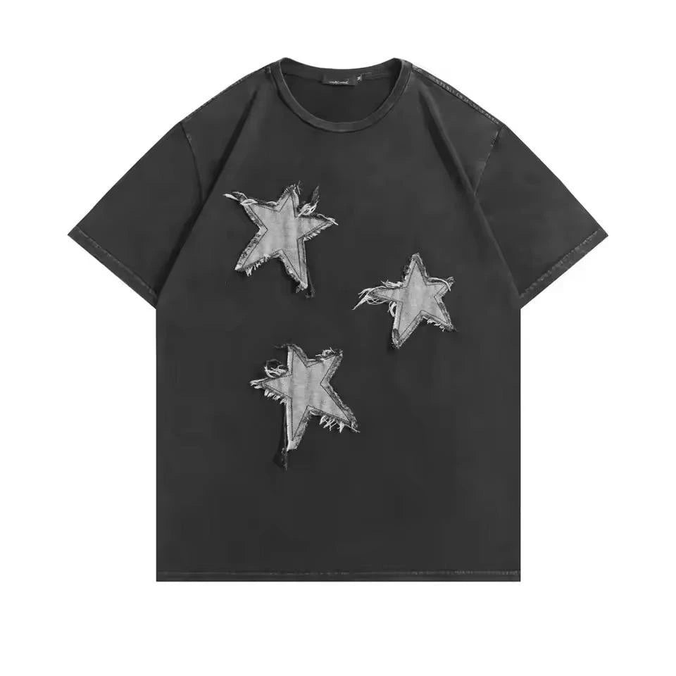 Hot Sale Men's Knitted T-shirts Summer Drop Shoulder Distress Embroidery Custom Print Breathable Quick Dry Eco-Friendly OEM