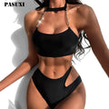PASUXI Hot Sale Fashion Solid Color Metal Chain Swimwear Two Piece Split Swimsuit Sexy Bikini for Women