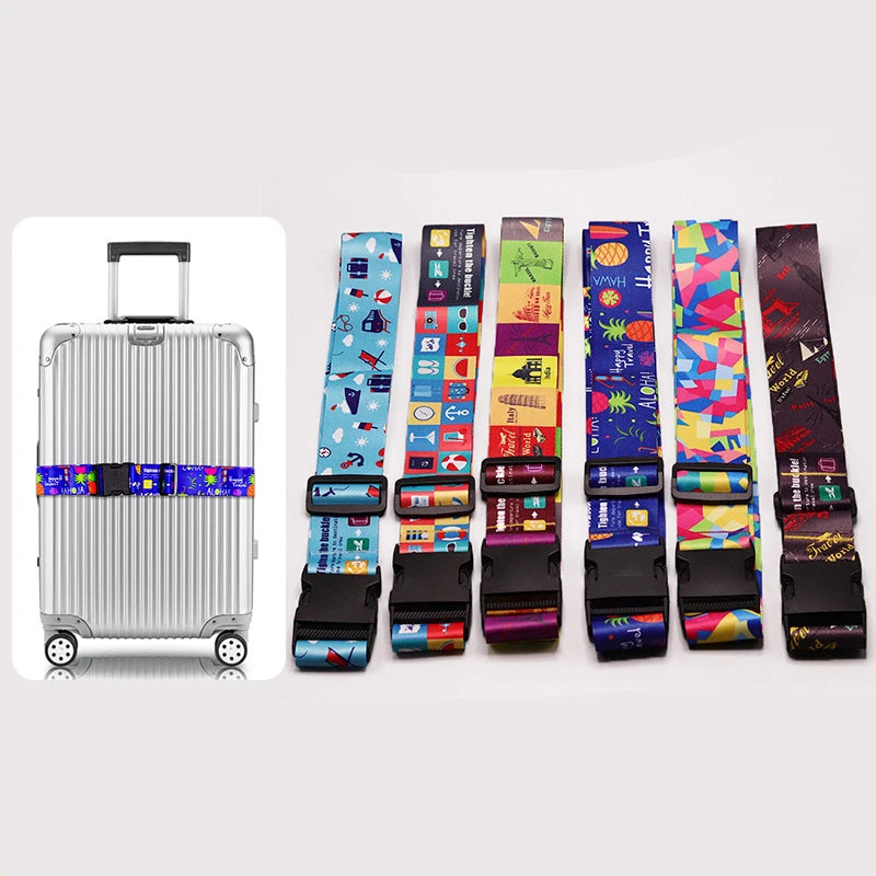 OEM Custom Printing Trendy Adjustable Polyester Button Luggage Strap Belt Cross Straight Combination Lock Travel Zipper Casual
