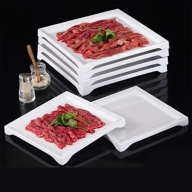 Wholesale A5 Melamine Unbreakable White Modern Dishes Serving Plate Square Sushi Plate  for Catering