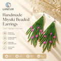 Lancui Handmade Mexican Statement Tiny Flower Tassel Chandelier Long Boho Seed Beaded Earrings