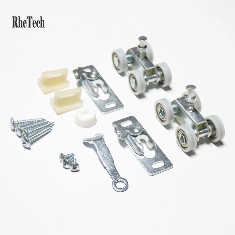 RHETECH 4 Wheel Entry Hidden Track Double Zinc Plate Sliding Pocket Barn Door Hardware Kit for Bathroom  Bedroom Interior Frame