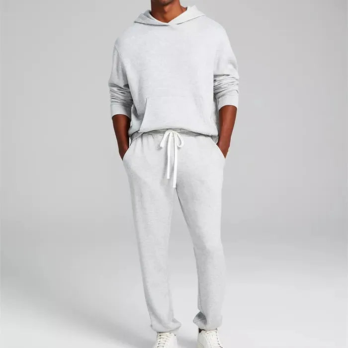 Custom Logo Printed Basic Jogger Flare Sweatpants Cropped Hoodie Men Solid Color Two Piece Breathable Knitted Tracksuit Set