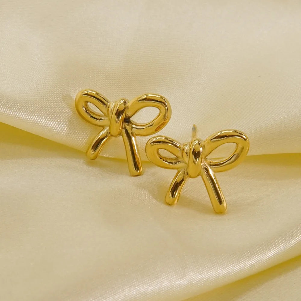 Charm for Earring Making Knooted Bows Waterproof Korean Jewelry Shaped 18 Karat Gold Stainless Steel Bow Earrings