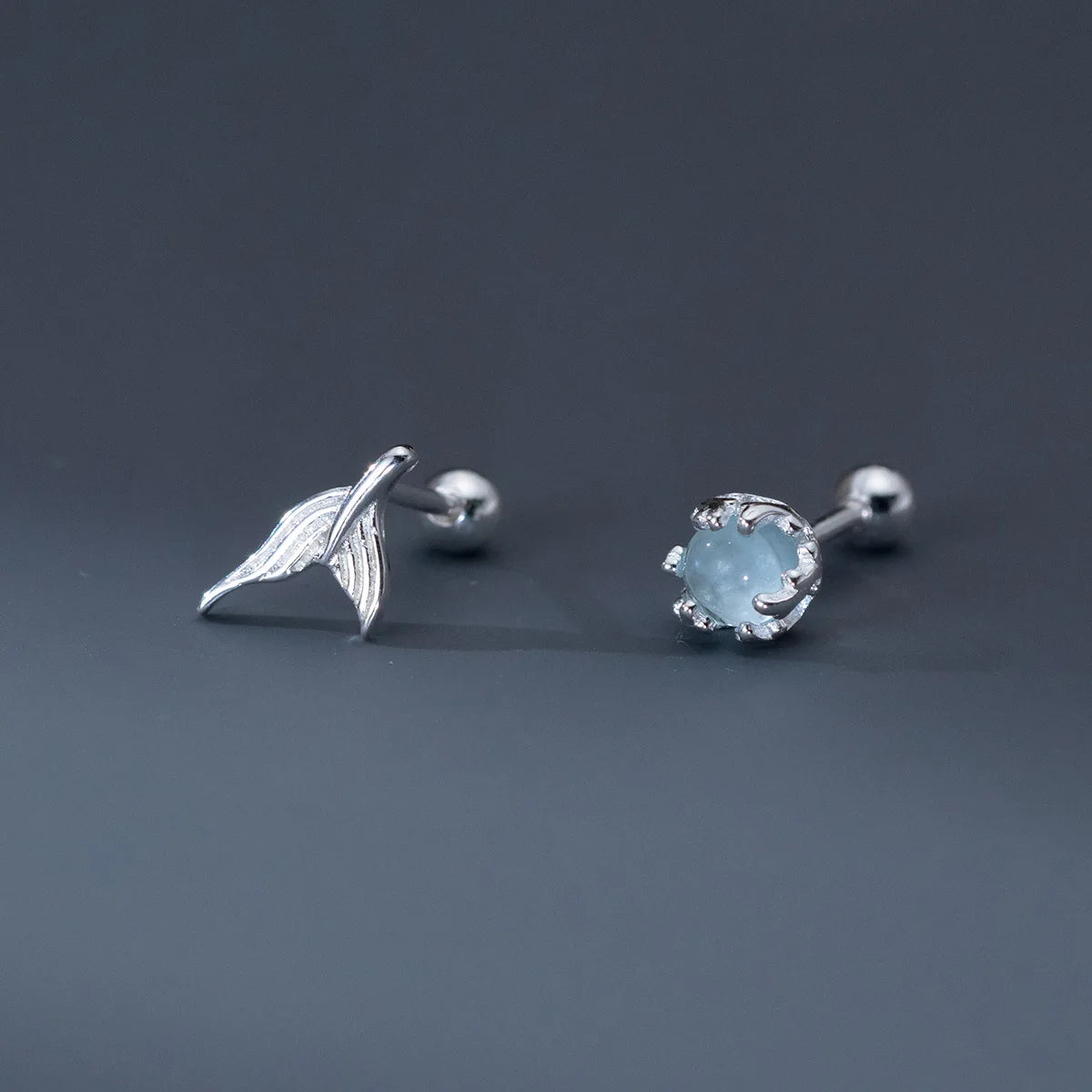 Low MOQ Wholesale fish tail jewelry sterling silver earring with blue zircon ocean