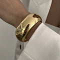 Exaggerated Design Glossy Wave Wide Bangle Bracelet for Women Fashion Lady Gold Color Elliptic Cuff Bracelet Party Jewelry Gifts