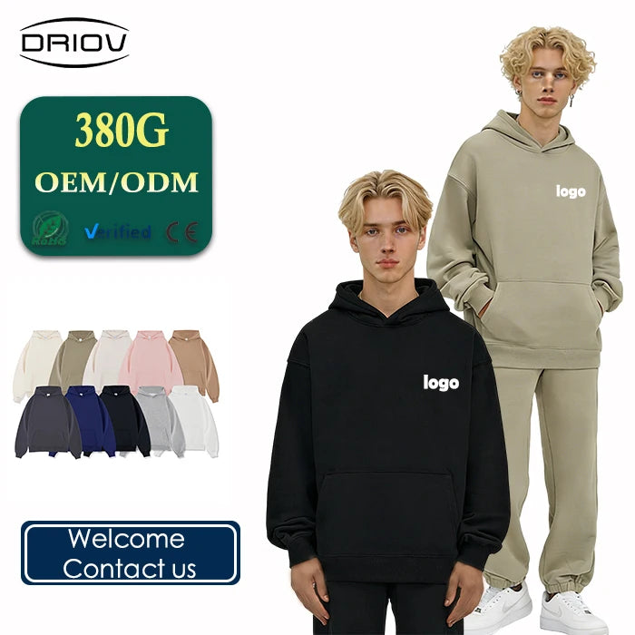 Streetwear Men 380g Cotton Men's Blank Thick French Terry Luxury Quality Heavy Weight Oversized Custom Print logo Men's Hoodies