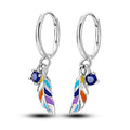 Local US Stock 925 Silver Logo Fine Hoop Earrings with  Bohemian Colorful Feather Design Tiktok Hot Selling Fine Jewelry