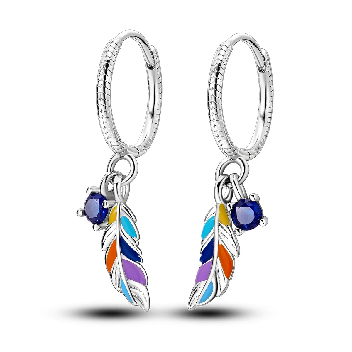 Local US Stock 925 Silver Logo Fine Hoop Earrings with  Bohemian Colorful Feather Design Tiktok Hot Selling Fine Jewelry