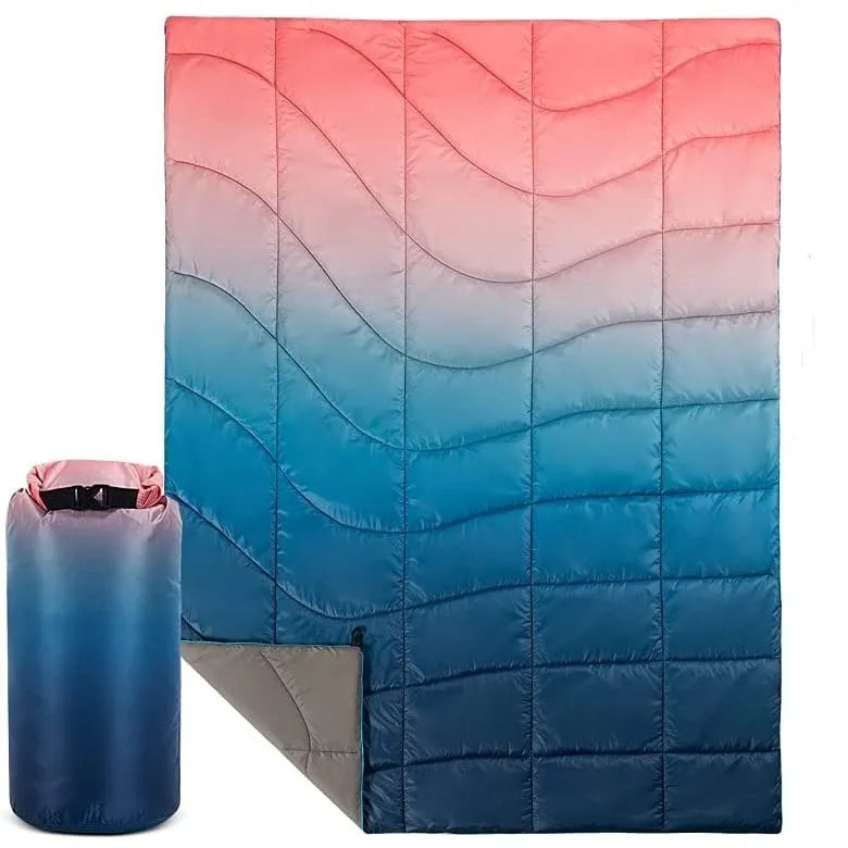 Custom Printed Nylon Waterproof Carry-On Blanket for Outdoor Adventures-Puffy Blanket for Camping Travel Wearable Features