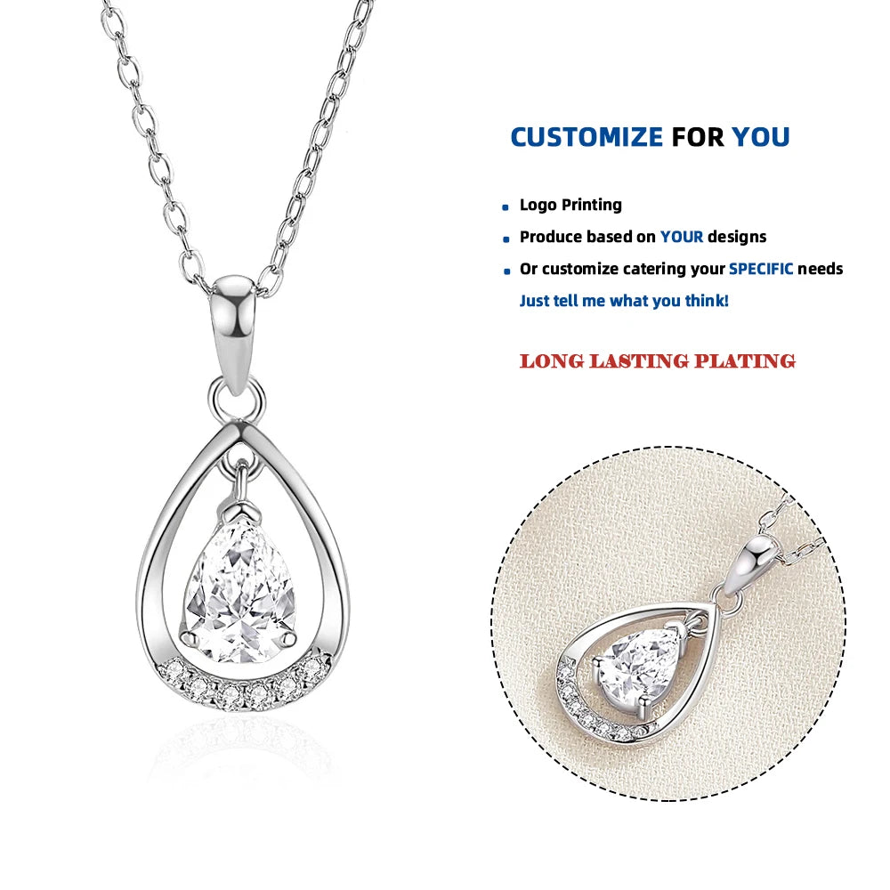 D422 Sparkling 925 Sterling Silver Necklace Gemstone Necklaces Teardrop Pendant Necklace Jewelry for Mom