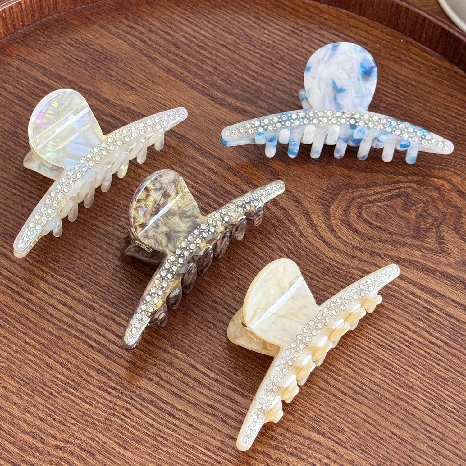 Dowell Wholesale Luxury Rhinestone Acetate Hair Claw Clip Elegant Shark Clip for Ponytail Bun and Half Updo Styling