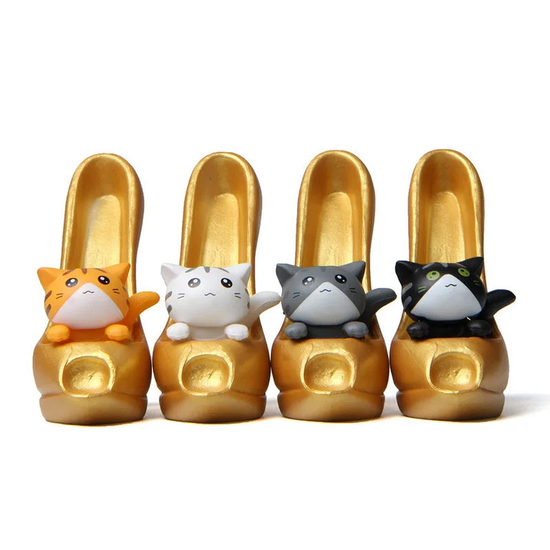 Miniature Cat in High Heel Car Interior Accessories Kitten Doll Figurine Home Bonsai Decoration Resin Craft