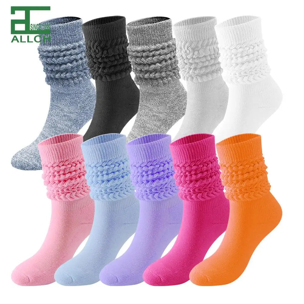 ALLCH Low MOQ Good Quality Women's Fashion Colorful Custom Design Slouch Socks Soft Extra Long Scrunch Knee High Sock