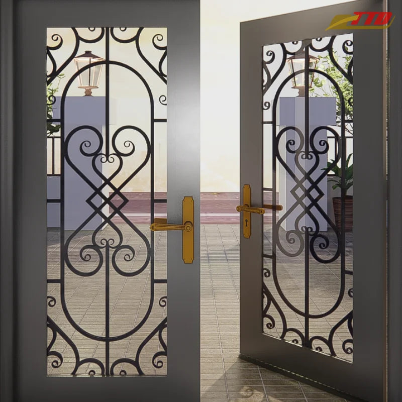 Stylish TTD Front Entry Steel & Iron Waterproof Doors with 3-Year Warranty Postmodern Design for Secure Home Exterior