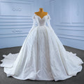 Jancember RSM67564 Bling Off Shoulder Long Sleeve Bridal Sequins Ball Gown Wedding Dress