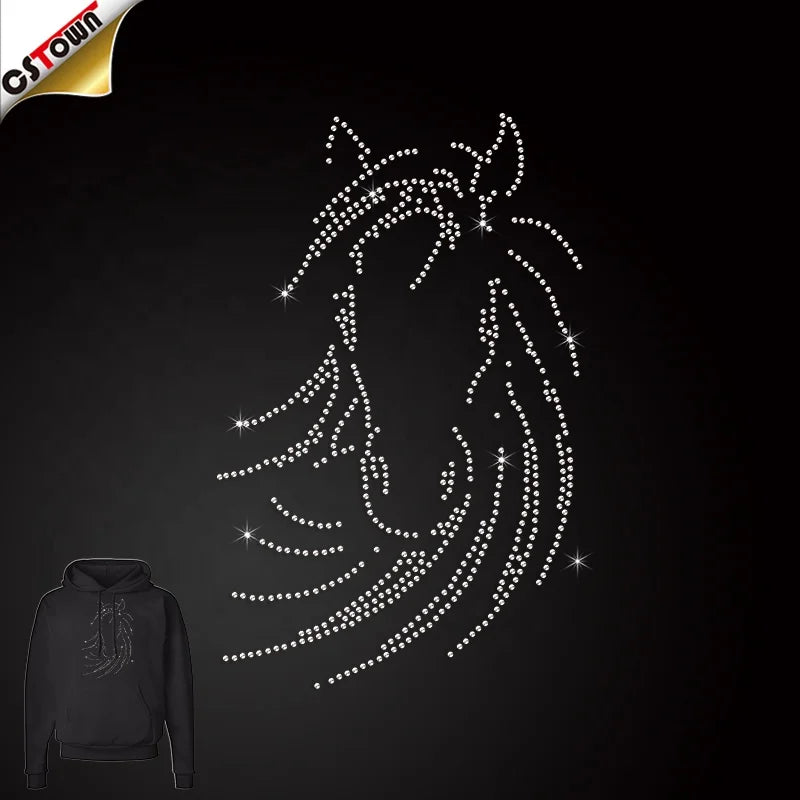 2024 Trend Products Transfer Stickers Rhinestone Heat Transfer Design Horse Hotfix Rhinestone Iron on