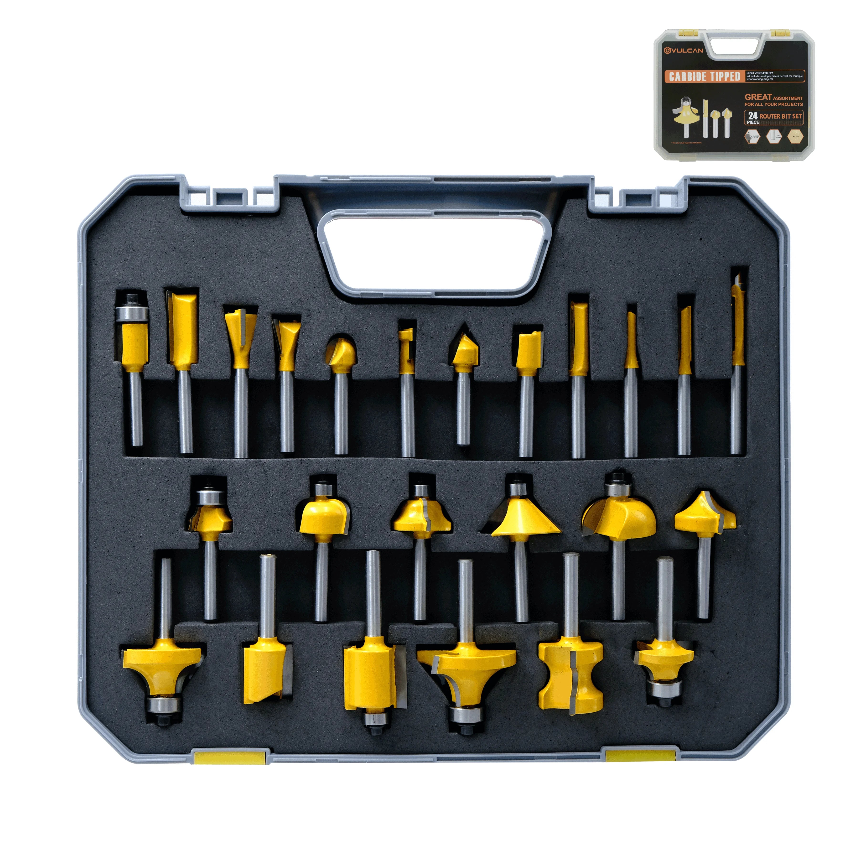 24 Pcs Woodworking Carbide Wood Router Bits Set With Wooden Box Packing