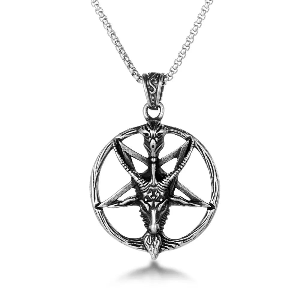 Manufacturer Wholesale Rock Hyperbole Satanic Goat Stainless Steel Occult Jewellery Goat of Mendes Pentagram Pendant Necklace