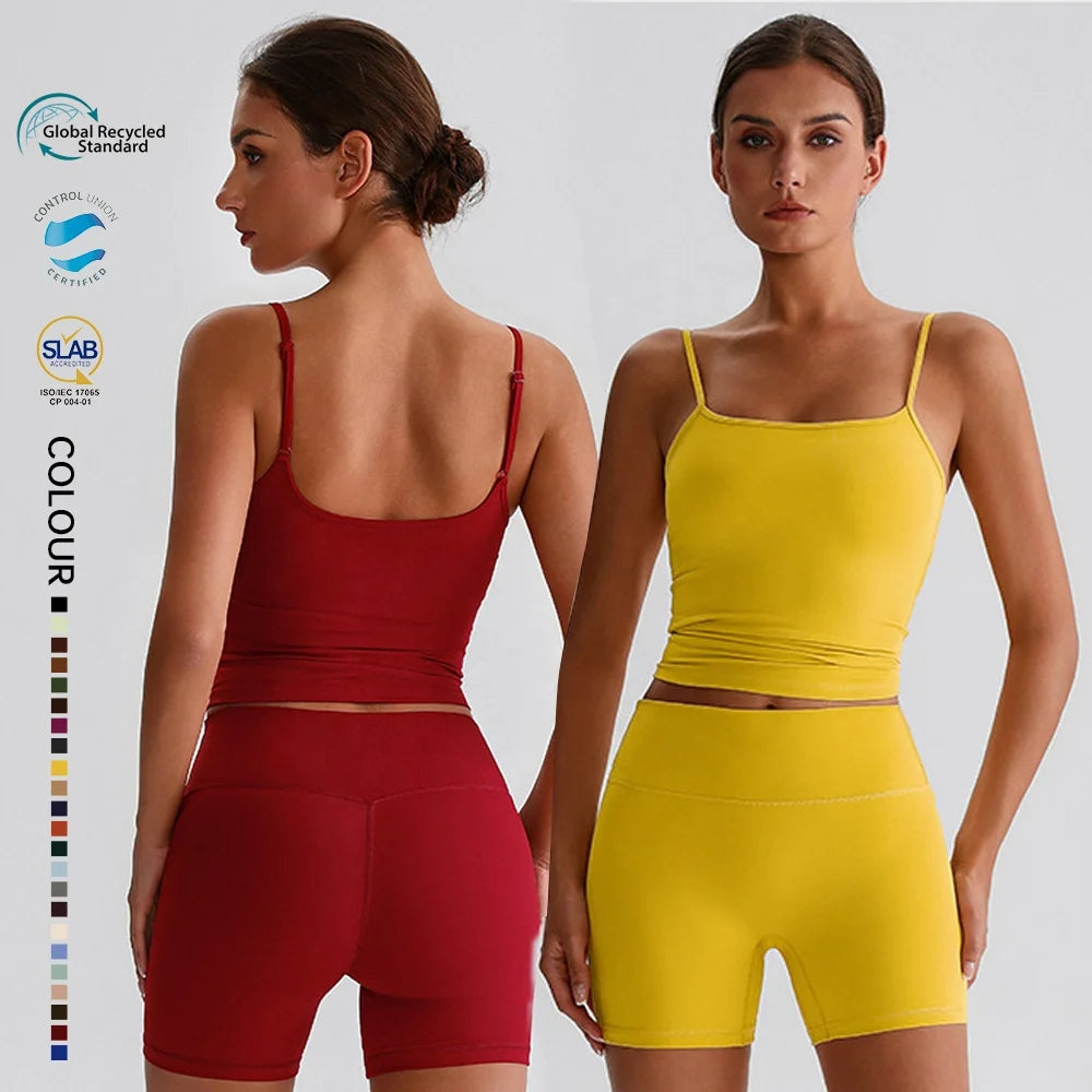 SHINBENE Recycled Polyester Women's High Waist Biker Shorts and Bras Yoga Workout Set Sustainable Sports Gym Fitness Sets