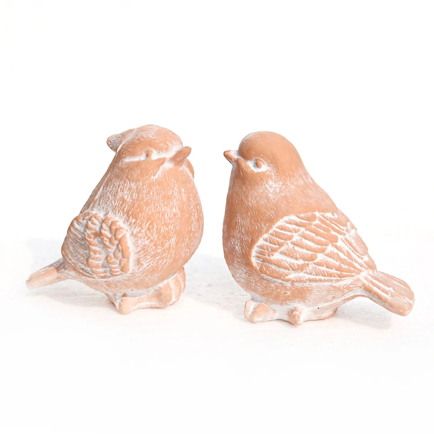 Terracotta White-Washed Bird Figurines | Rustic Distressed Terracotta Bird Decor | Vintage Garden Ornaments Home Decoration