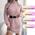 Winter Lady Temperament Casual Dresses Fall Turtleneck Dresses Winter Crochet Women Long Sleeve Knit Sweater Dress