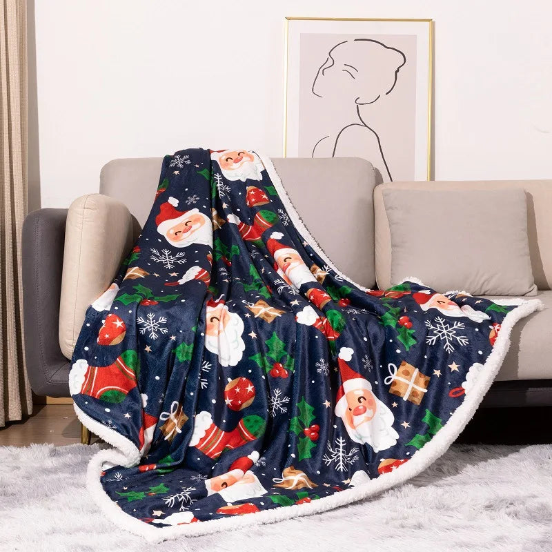 Wholesale Sublimation Reversible Sherpa Cable Knit Throw Blanket Soft Cozy Warm Winter Fleece Throw Christmas Blanket
