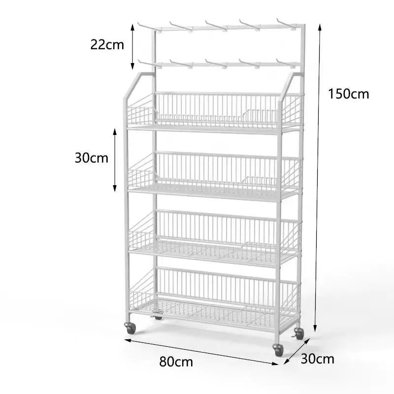 Floor Standing Multilayer Storage Rack Mobile Trolley Snacks Supermarket Shelves Display Racks Convenience Stores Made Metallic