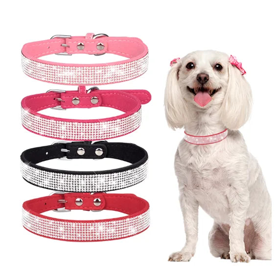 Luxury Rhinestone Dog Collar Dog Harness Leash Pet Collar Bling Sparkling  Suede Leather Dog Cat Lead
