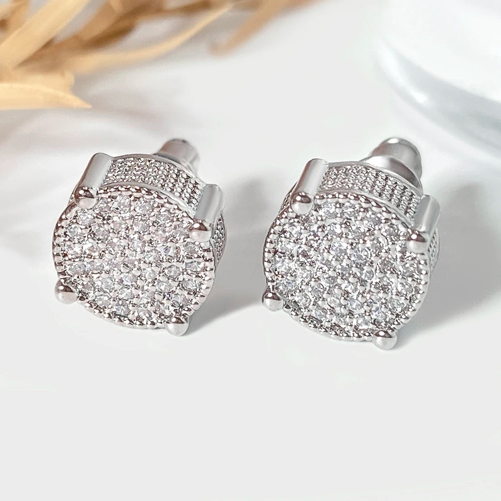 Ready to Ship Jewelry Foxi Factory Wholesale Trendy Earrings Gold Plated CZ Gemstone Round Shape Fashion Hip Hop Earrings