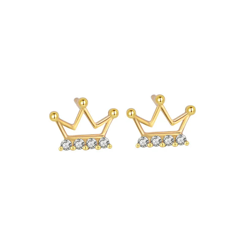 Low MOQ Wholesale Jewelry 925 Sterling Silver Gold Princess Cut Zircon Crown Stud Earrings for Party & Gift