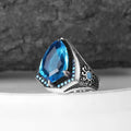 Turkish 925 Sterling Silver Men's Ottoman Style Natural Agate Stone Fine Ring Azuris VALKH1292