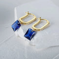 CANNER S925 Sterling Silver U-Shaped Hoop Earrings Square Blue Zircon Drop Earrings Jewelry 18k Gold Plated for Women