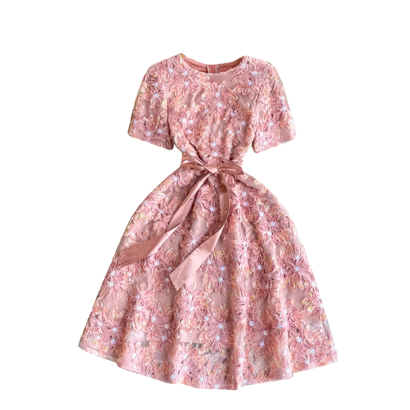 Elegant Casual Midi Dress for Women Empire Lace Vestidos
