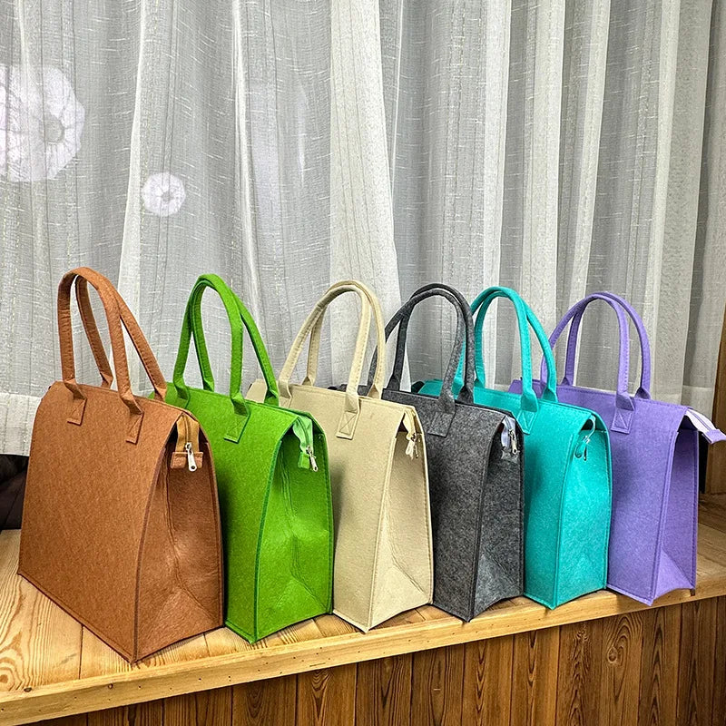 MU 35cm Woman Felt Bag Custom Zipper Shopping Handbag Oil Painting Mommy Bag Reusable Felt Tote Bag