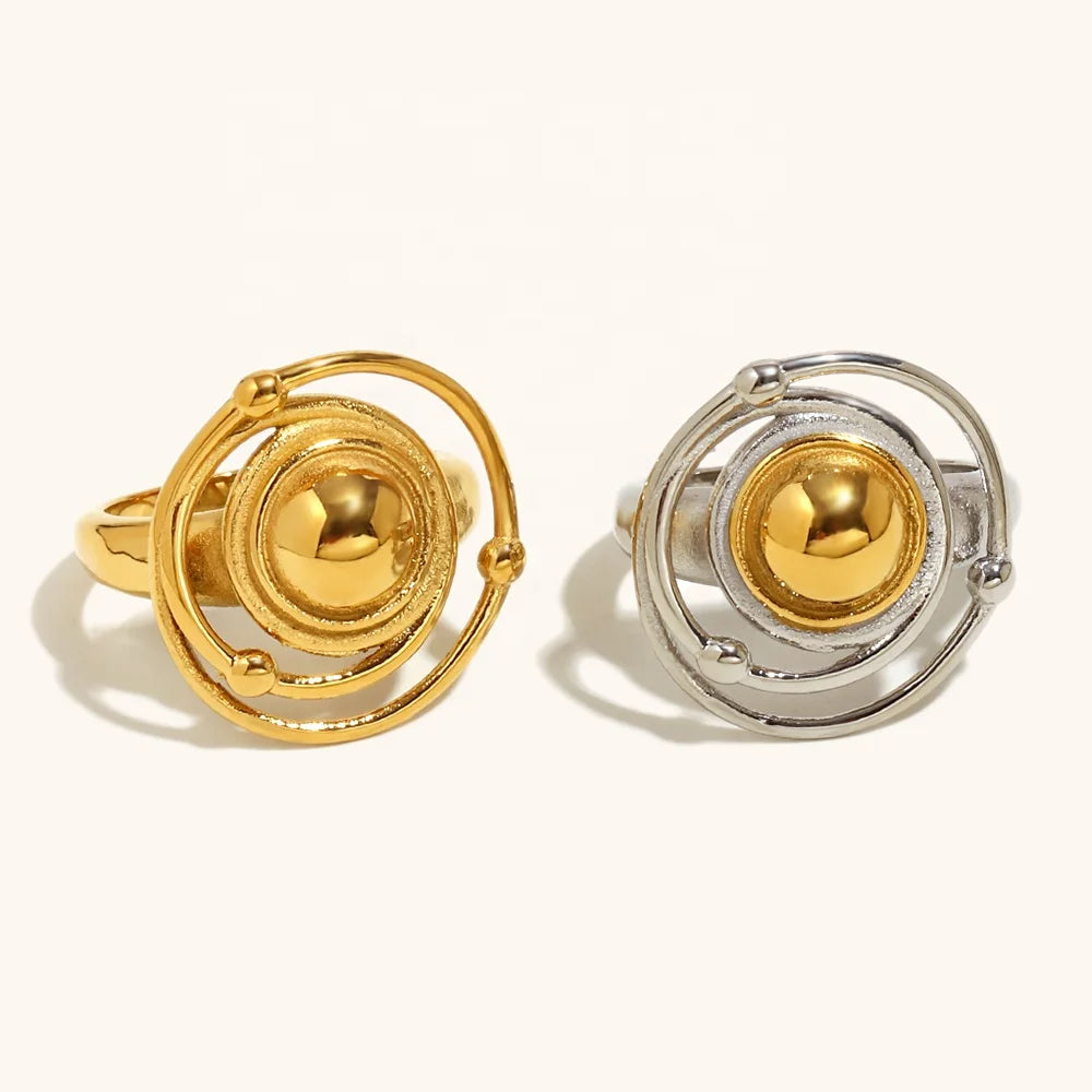 Dingran New Arrival Two Color Stainless Steel Rings Waterproof Unique Design 18K Gold Plated Universe Rings