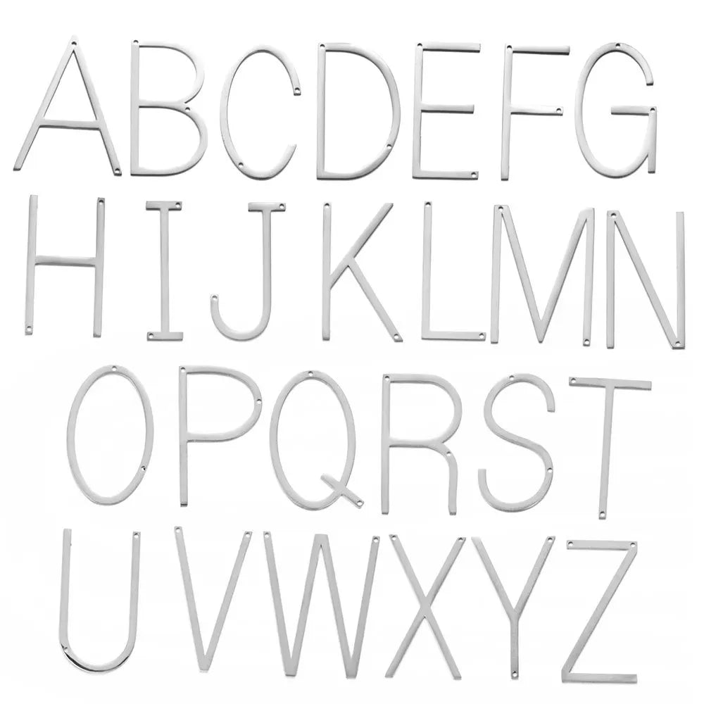 Two Holes Silver DIY Jewelry Pendant Making Accessories Stainless Steel Initial a Capital Letter Alphabet Charm Pendant