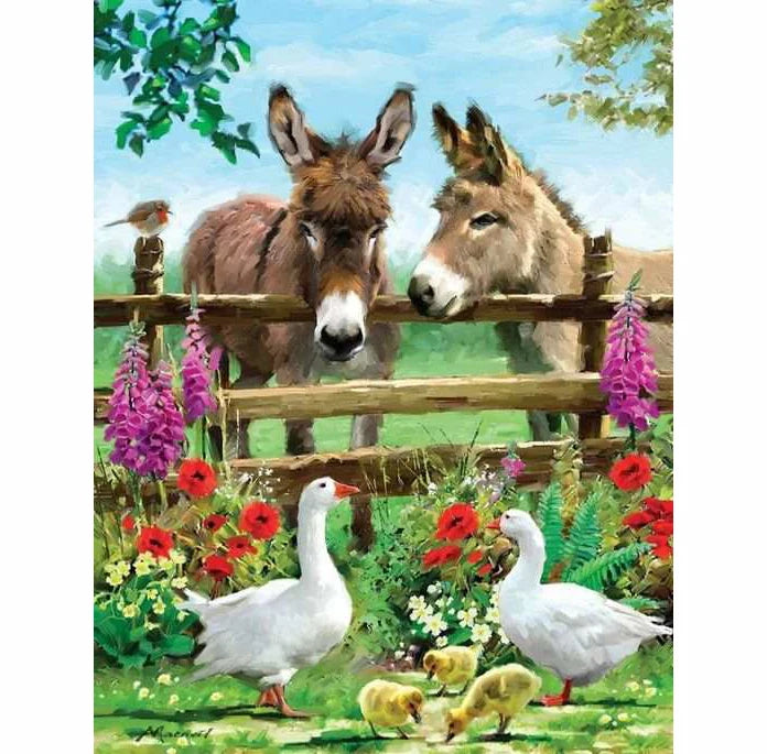 Hot Selling 5D DIY Diamond Painting Sets Full Drill Round Printed Animals Adults and Children's Donkey Embroidery Kits