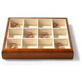Solid Wood 12 Grids Jewelry Tray Stackable Jewelry Drawer Organizer Showcase Display Organizer Tray for Rings Earrings (Beige)