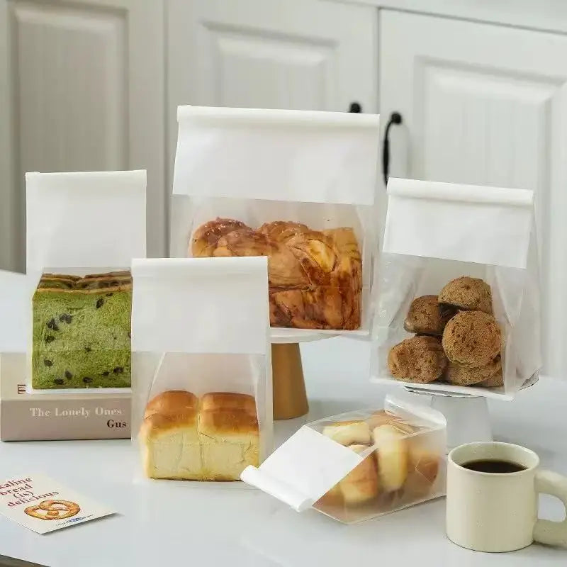 MU 7 Size Windows Bread Bag Kraft Paper Bag Bakery Stand up Kraft Cake Bread Paper Packing Bag